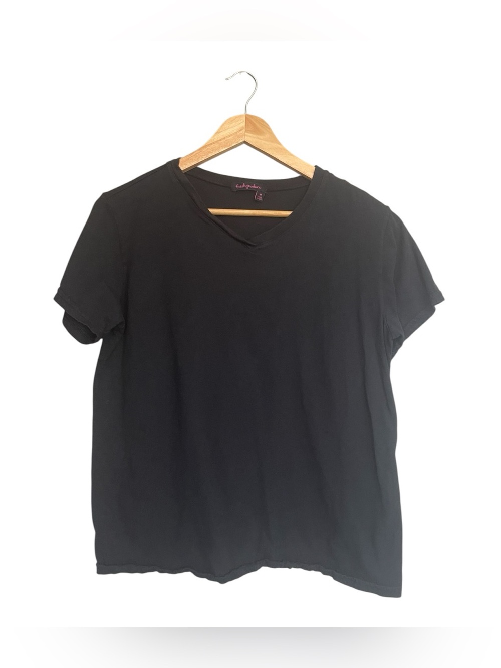 fresh produce Black V-Neck Short Sleeve Tee Top